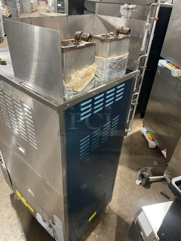 Cleveland Range 24CGA62S dual compartment convection steamer, stainless steel, natural gas, SureCook controls, pan racks, on legs.