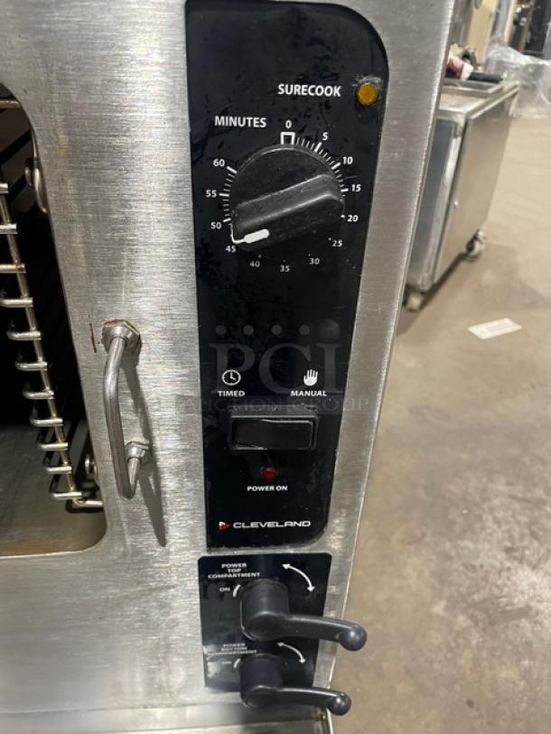 Cleveland Range convection steamer control panel with SureCook timer, model 24CGA62S, stainless steel, natural gas powered.