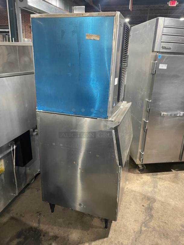 Hoshizaki KM-515MAH Stainless Steel Ice Maker, air-cooled, electric, on legs, model information visible, used condition.