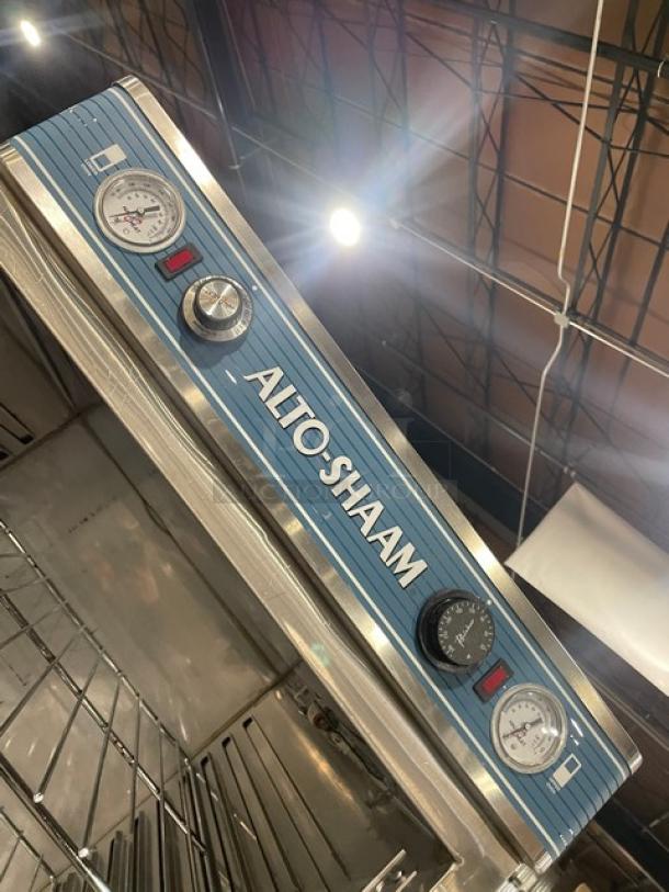 Alto-Shaam Halo Heat commercial stainless steel heated cabinet, model 1200UPSR, with dual compartments and controls.