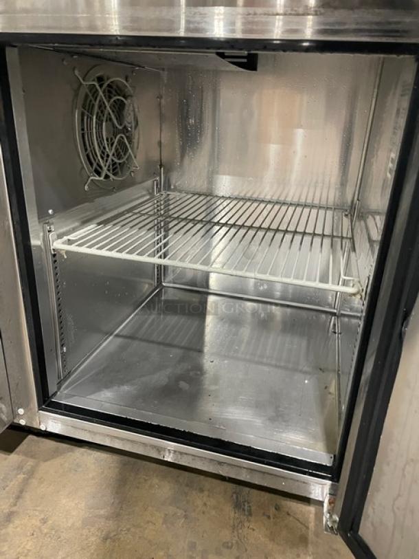 Turbo Air J Series 1-Door Under-counter Refrigerator, Model JUR36, Stainless Steel, Clean Interior, 115V, on Casters.