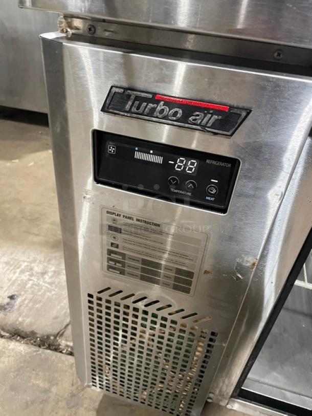 Turbo Air JUR-36 commercial stainless steel 1-door undercounter refrigerator, model JUR-36, on casters, digital display.
