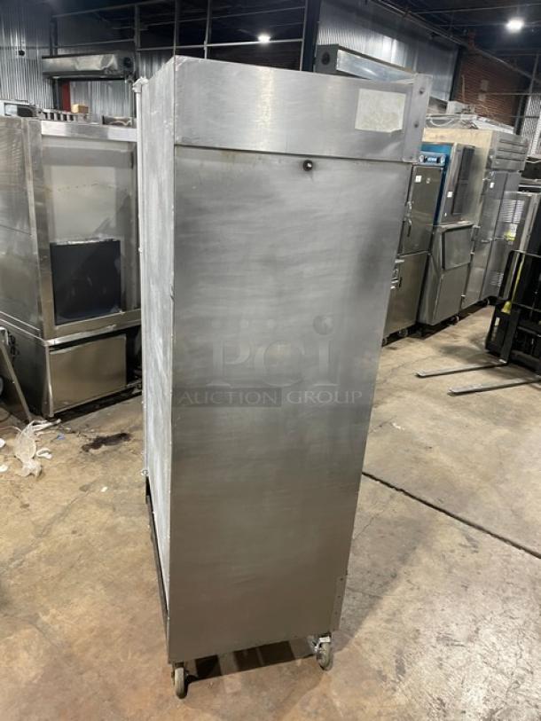 Attias commercial stainless steel full-height rotisserie cabinet, gas powered, on casters; used condition.