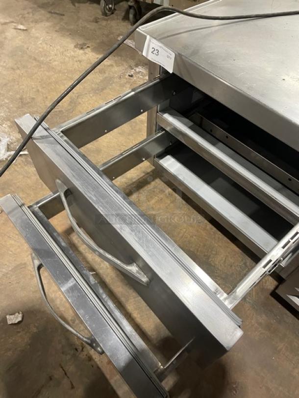 Beverage-Air stainless steel 2-drawer refrigerated chef base, model WTRCS361003, on casters, 115V 1 phase.