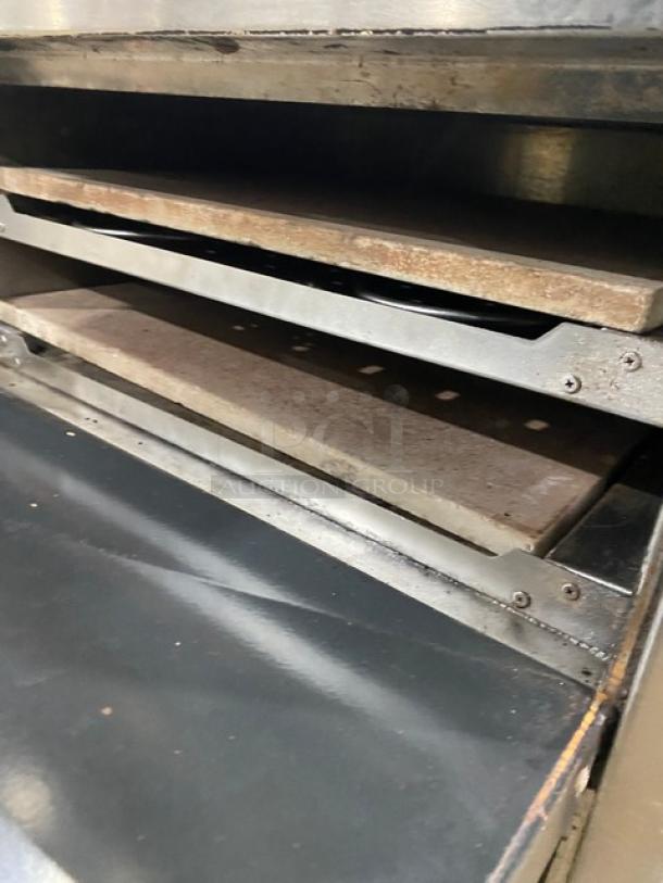 Asber AEPO Series commercial stainless steel electric pizza deck oven, 220-240V, showing interior baking decks, used condition.