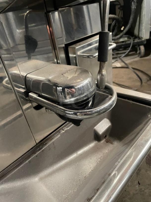 La Cimbali S39 Barsystem espresso machine, stainless steel, with steam wand and polycarbonate hopper, on legs, fair condition.