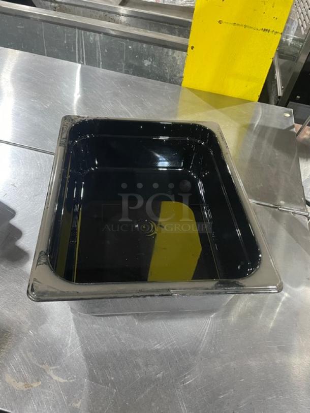 NEW Rubbermaid Commercial 1/2-Size 4" Deep Black Insert Pan, Model FG224P00BLA, pristine condition.