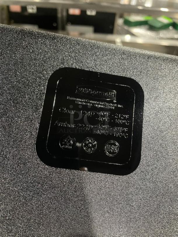 Rubbermaid Commercial 1/2-Size 4" Deep Insert Pan, Model FG224P00BLA, black, new condition, visible label with specs.