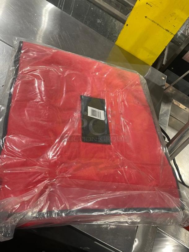 NEW Rubbermaid ProServe red nylon insulated delivery bag, Model FG9F3600RED, in packaging, barcode visible.