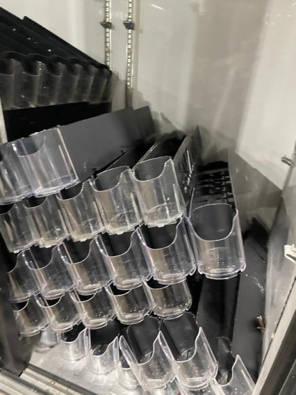 True Commercial Black Double Glass Sliding Door Merchandiser, Model GDM-41, with Pusher Glide Bottle Organizer, 115V.