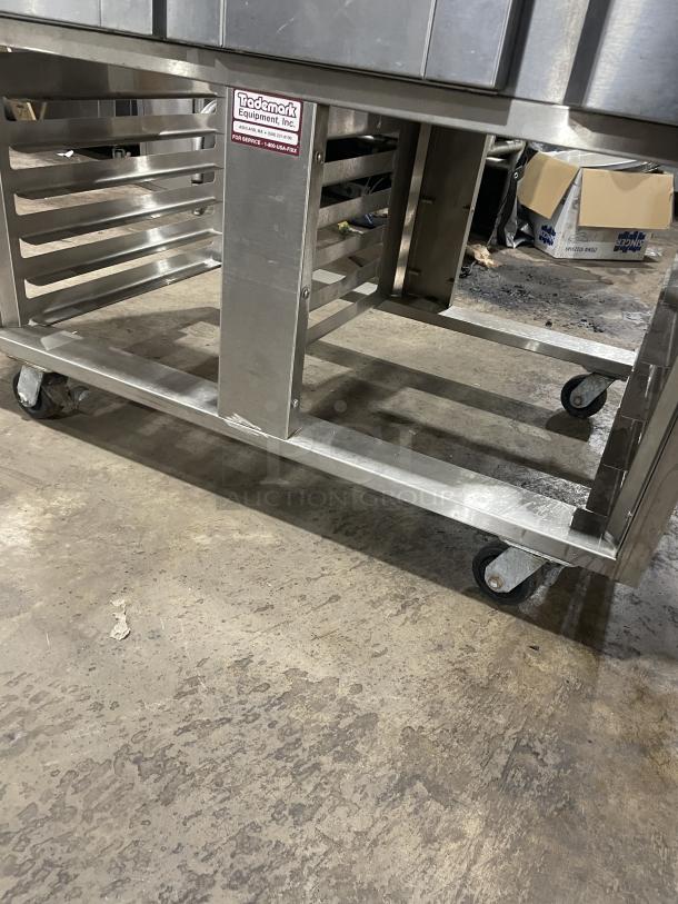 Baxter stainless steel gas convection oven, model OV300G, with 8-pan rotating rack, on a caster stand. Includes digital control.