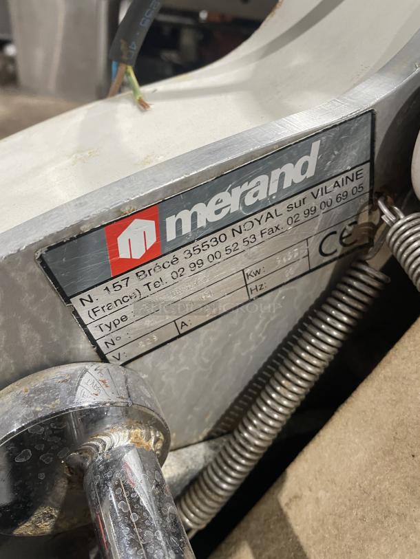 Merand Tenor 2 electric dough moulder, 220V, commercial use. Features Merand nameplate. Working condition when removed.