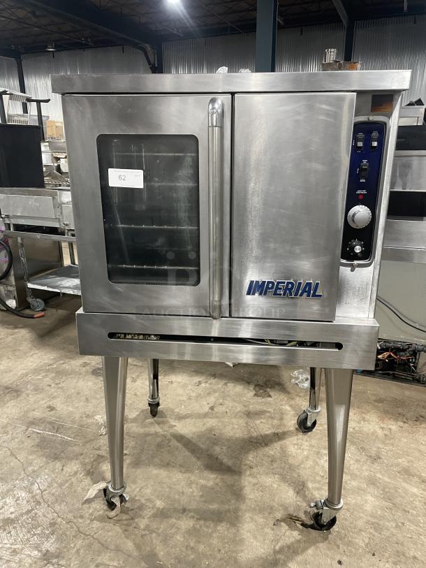 Imperial PCVG-1 stainless steel convection oven, single-stack, natural gas, on casters, with wired oven rack, model PCVG1.