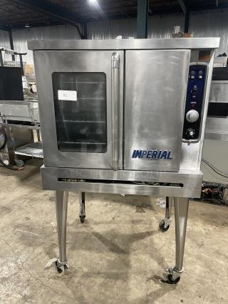 Imperial PCVG-1 stainless steel convection oven, single-stack, natural gas, on casters, with wired oven rack, model PCVG1.
