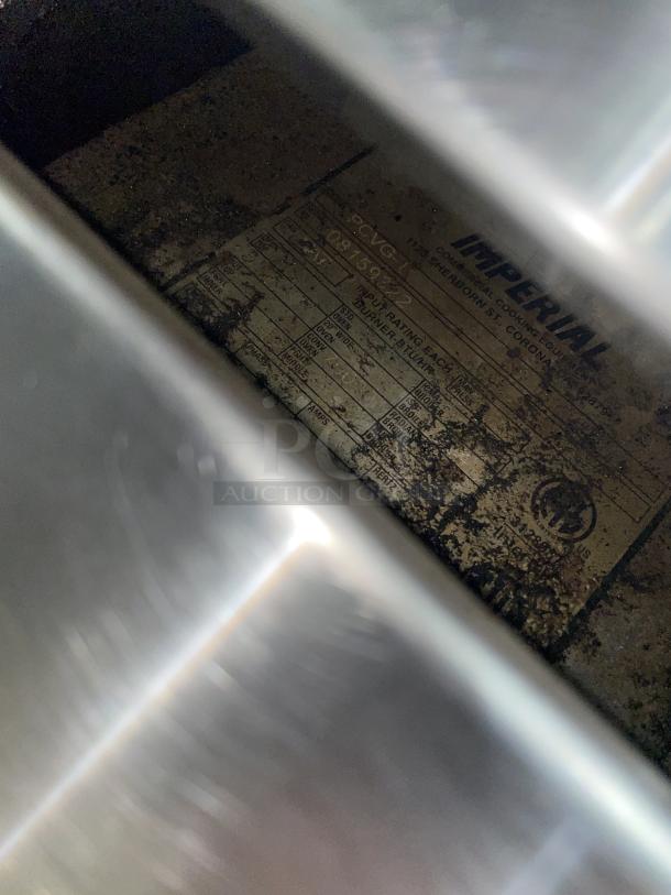 Imperial PCVG1 commercial stainless steel convection oven, natural gas, SN 08159322, features wired rack, on casters.