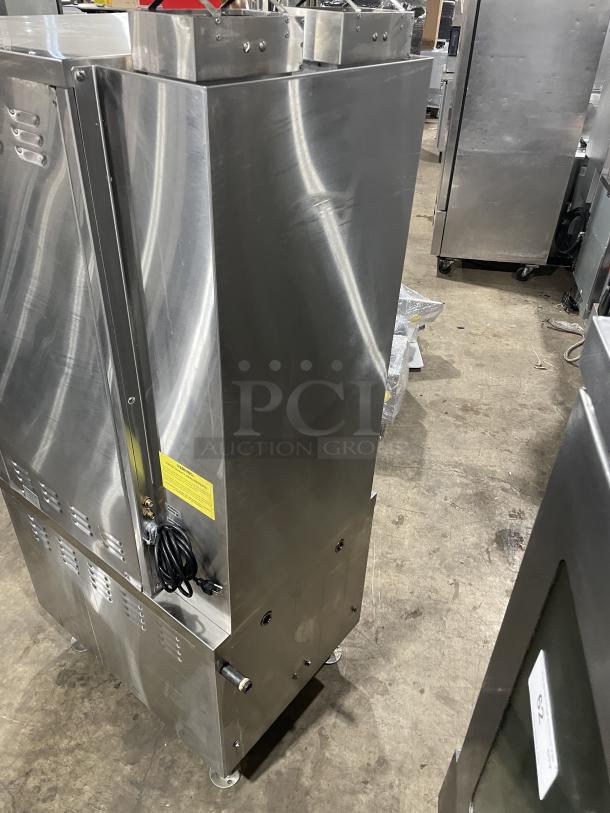 Crown GSX10HE stainless steel convection steamer, natural gas, dual compartment, built-in pan racks, model GSX-10HE.