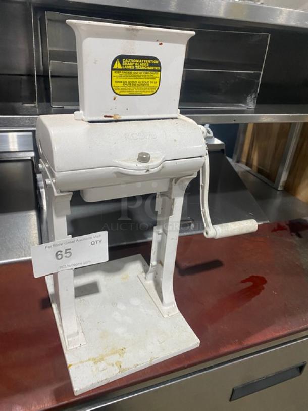 Weston commercial white cast aluminum manual meat cuber/tenderizer with crank bar. Sturdy countertop model, condition shows signs of use.