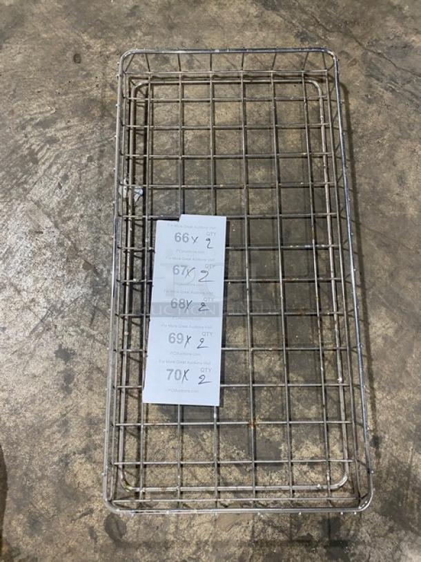 Commercial metal wired food serving tray, rectangular, grid design, used condition. Includes tag indicating multiple quantities.
