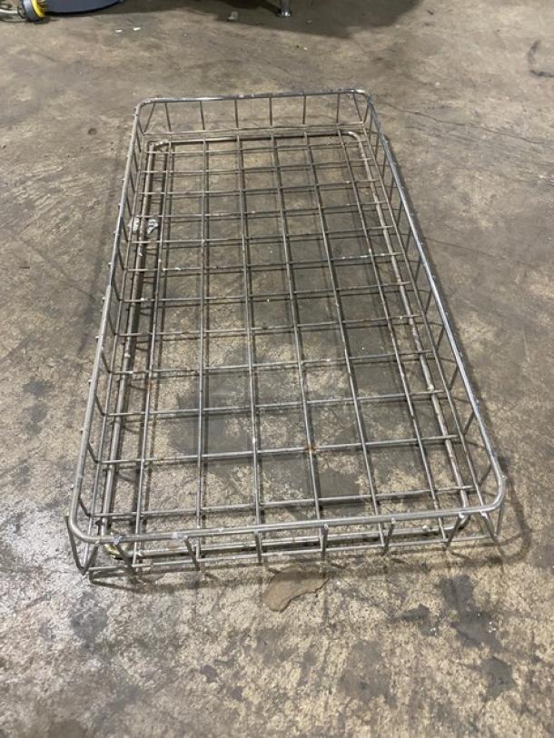 Commercial metal wired food serving tray/basket, rectangular, sturdy construction, good condition, for catering use.