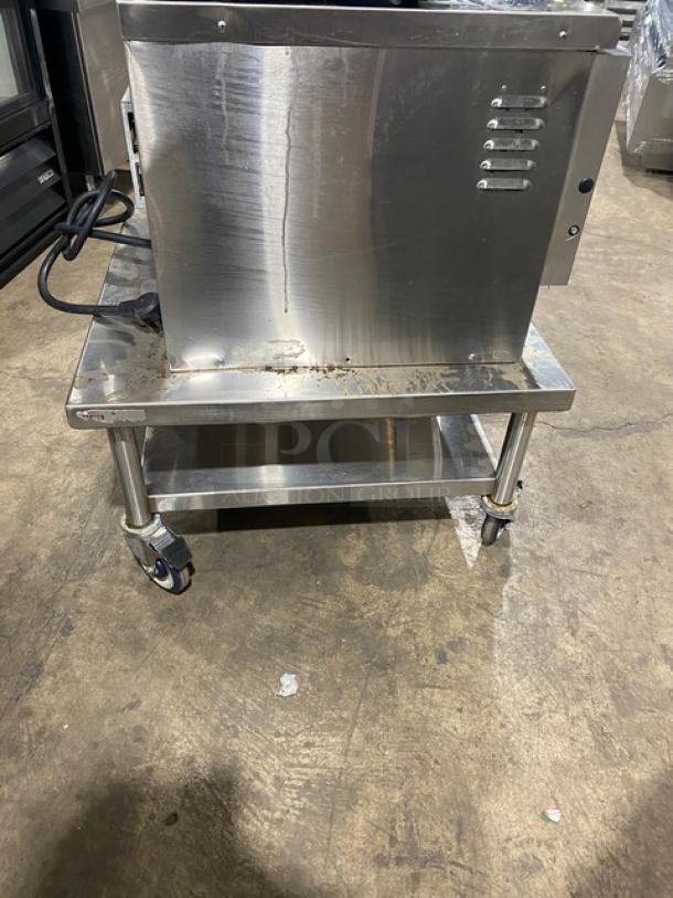 TurboChef NGC commercial stainless steel electric rapid cook oven on undershelf cart, ventless, digital controls, 208/240V.