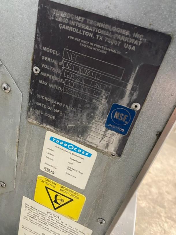 TurboChef NGC commercial stainless steel rapid cook turbo oven with digital controls and undershelf cart, 208/240V, NSF certified.