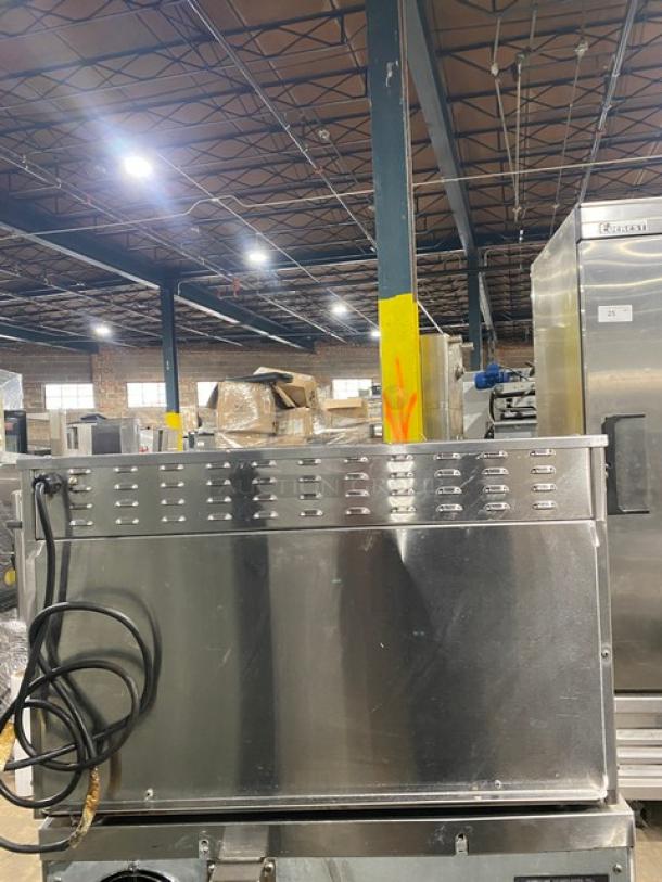 Hatco Glo-Ray GRMW-3 stainless steel electric countertop food warmer, 120V, 1 Phase, used, with visible power cord.