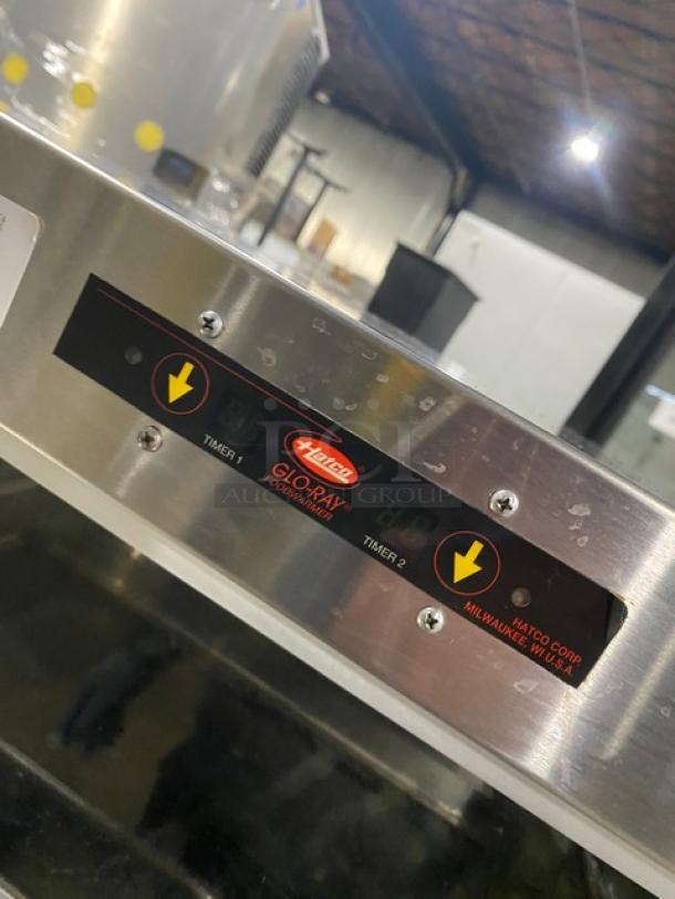Hatco Glo-Ray Series GRMW3 stainless steel countertop food warmer, 120V 1 Phase, commercial use, control panel visible.