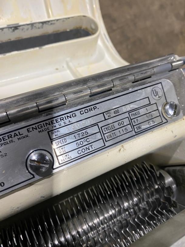 Hobart Steakmaster electric meat tenderizer, model number 130981, 115V, 1-phase, label shows specs, good condition.