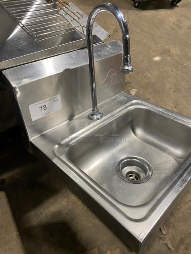 Advance Tabco stainless steel wall-mounted hand sink, features curved faucet, in excellent condition, item tag "78".