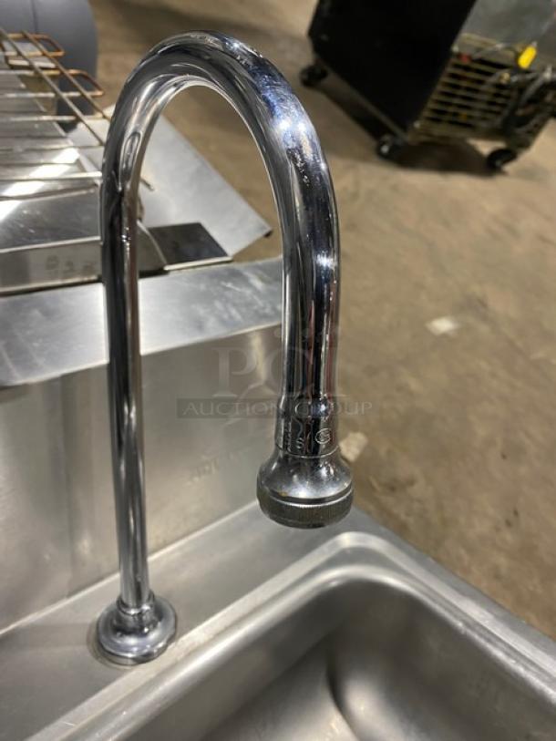 Advance Tabco stainless steel wall-mounted hand sink, polished faucet, excellent condition, ideal for commercial use.