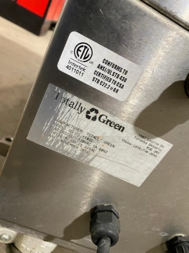 ORCA stainless steel food waste digester, electric powered, with on-board scale, touchscreen, ETL and CSA certified labels visible.