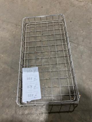 Commercial chrome plated full-size bagel/pastry wired rack. Features durable grid design, good condition, tags indicate bid quantities.
