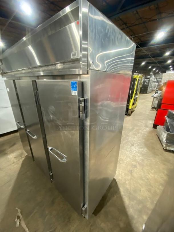 Continental 3F Commercial 3-Door Stainless Steel Reach-In Freezer. Energy Star Certified, on casters, with poly-coated rack.