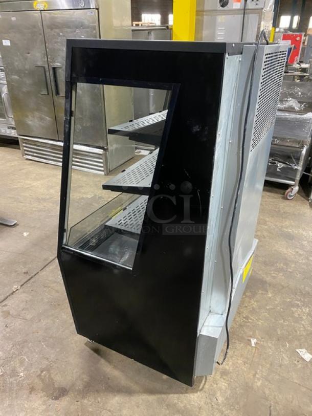 Kool-It black multi-tier open grab-n-go merchandiser, model KOM36XBK, with adjustable shelving and legs, 110-120V.