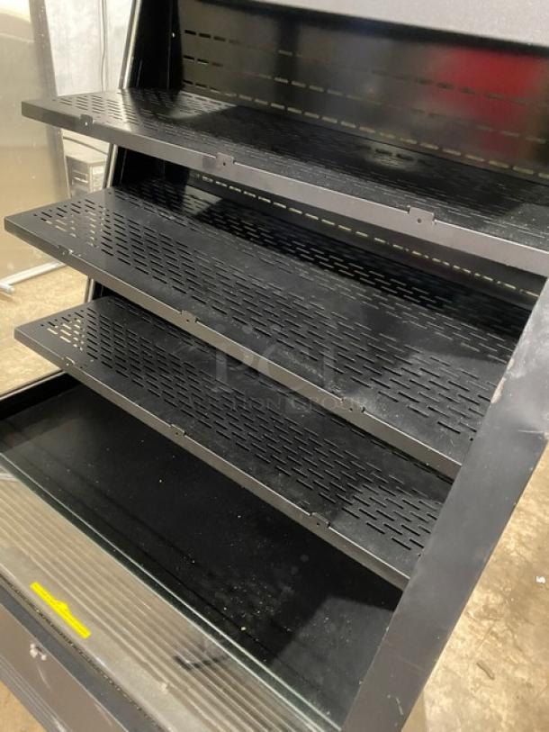 Kool-It Black Multi-Tier Refrigerated Merchandiser, Model KOM-36XBK, with adjustable shelving, on legs, 110-120V.