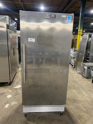 Kelvinator stainless steel reach-in freezer, Model KFS220RHY1, Energy Star, poly coated rack, on casters, SN: WB21265303.