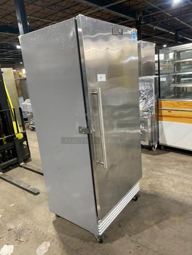Kelvinator commercial stainless steel reach-in freezer, model KFS220RHY1, single solid door, on casters, Energy Star certified.