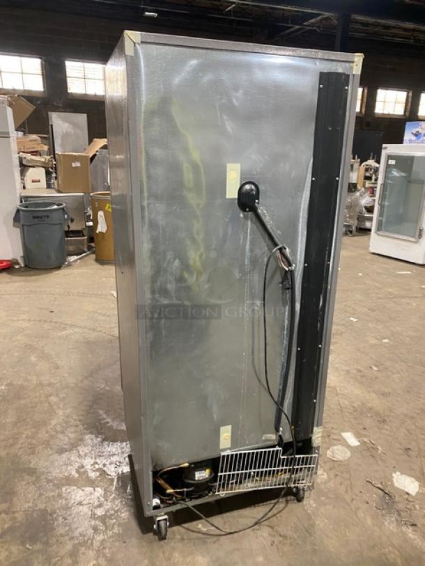 Kelvinator stainless steel single door freezer, Model KFS220RHY1, Energy Star certified, on casters, 115V, poly-coated rack included.