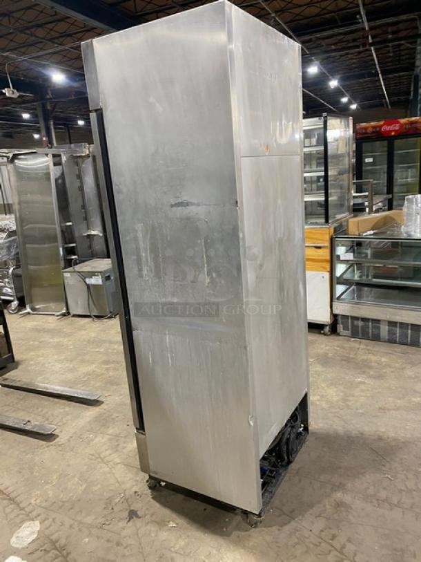 True T-19FZ commercial stainless steel single-door freezer, poly-coated rack, on casters, 115V, 1 Phase, SN: 5242998.