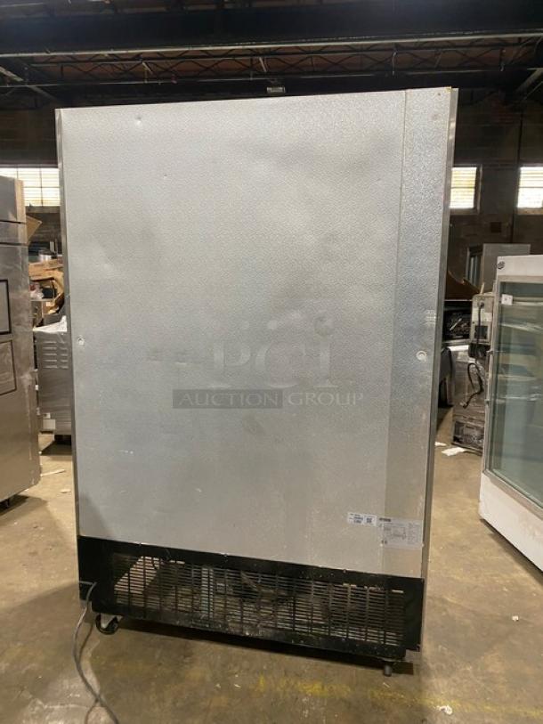 Economy EF2 commercial stainless steel 2-door reach-in freezer, Energy Star certified, on casters, with poly-coated rack.