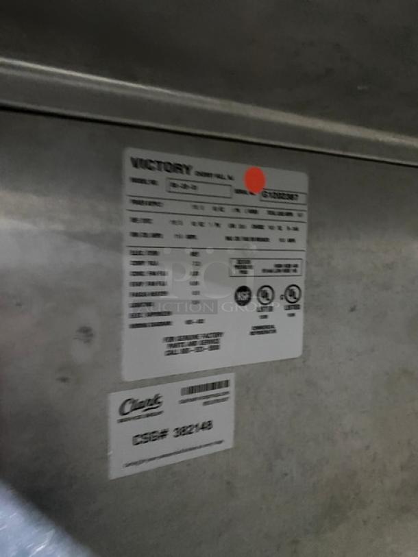 Victory Ultraspec RS2D31 commercial stainless steel 2-door reach-in refrigerator with poly-coated rack, digital controls, 115V.