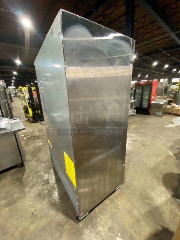 Vitlife VRB54F commercial stainless steel 2-door reach-in freezer, features chrome-plated wired rack, 115V, on casters.