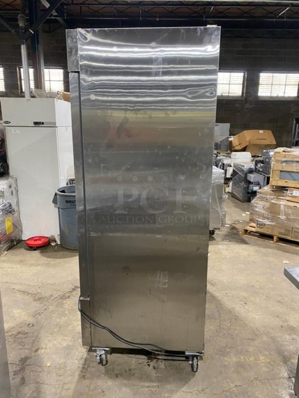 Vitlife VRB54F stainless steel reach-in freezer, 2-door, with chrome-plated rack, 115V, on casters, commercial use.