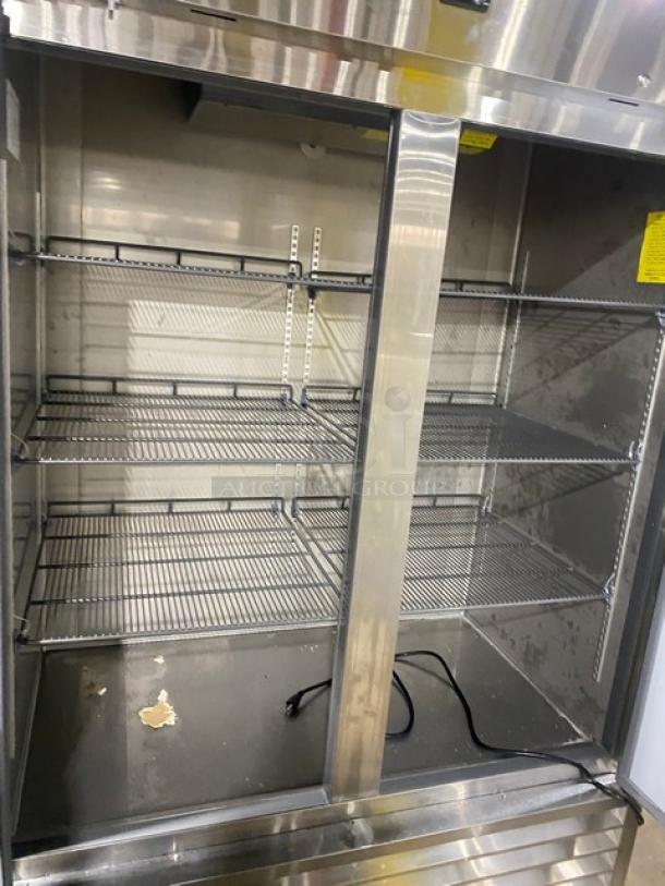 Vitlife VRB54F commercial stainless steel 2-door reach-in freezer, chrome plated wire rack, with casters, 115V.