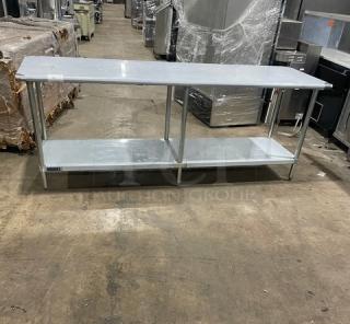 L&J Commercial stainless steel worktop table, single undershelf, on legs. New condition, scratch-and-dent, durable design.