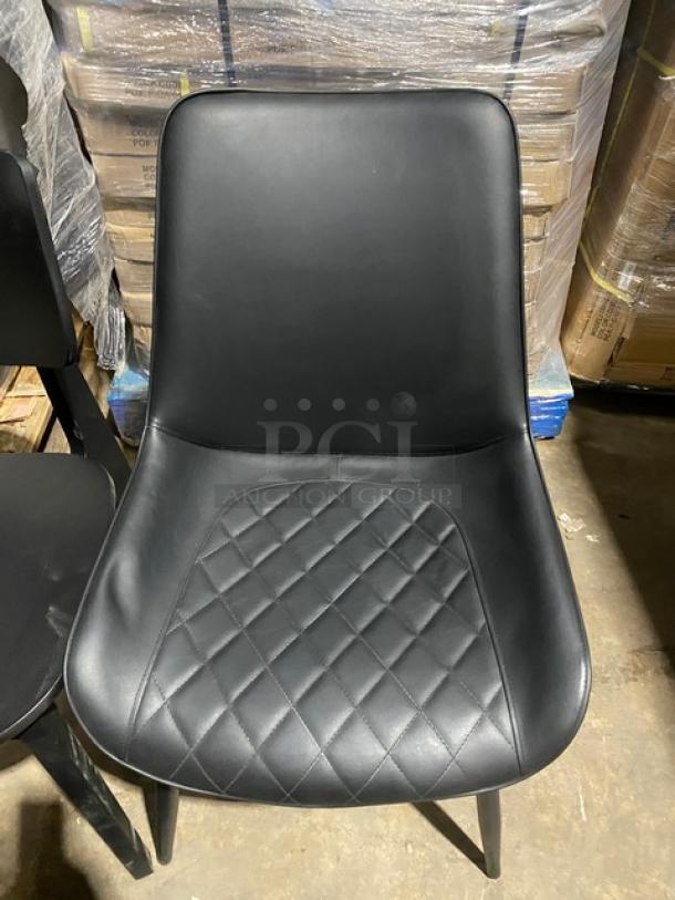 Brand new mid-century style dining chair, black faux leather, quilted seat, commercial quality, excellent condition.