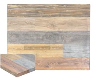 Brand new 30"x30" DuroWood DW3030 dining table, rustic finish, durable wood, 4-leg pedestal base, commercial use.