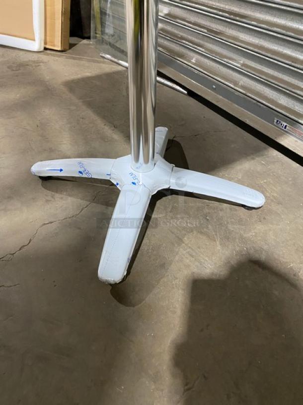 Brand new DuroWood 30"x30" rustic dining table base, model DW3030. Sturdy 4-leg pedestal style. Ideal for commercial use.