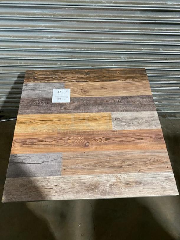 Brand new Rustic DuroWood 30"x30" square dining table, model DW3030, with 4-leg pedestal base, multitone wood finish.