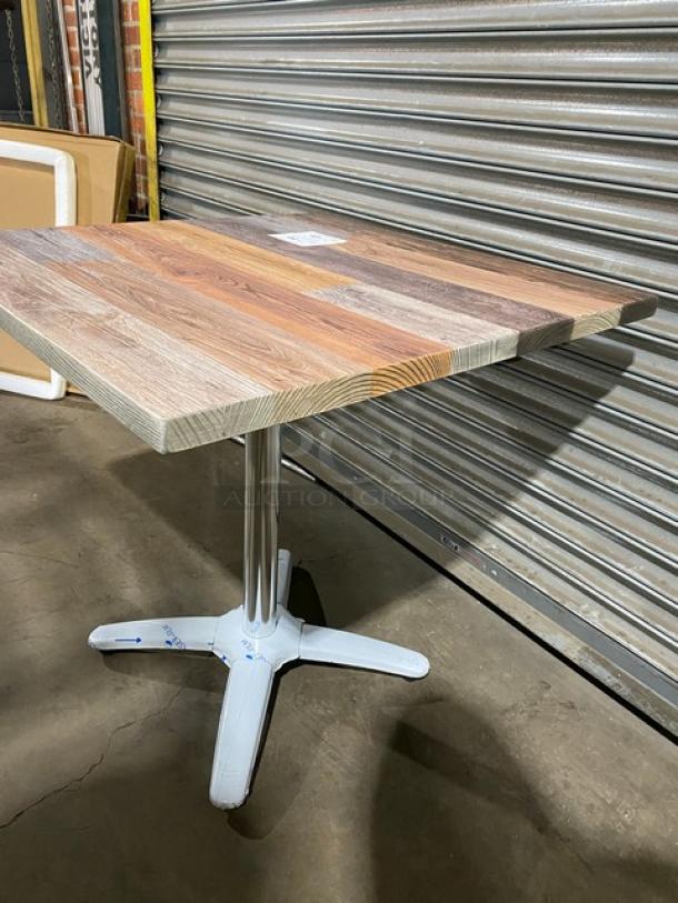 Brand new DuroWood 30"x30" square dining table, rustic wood finish, 4-leg pedestal base, model DW3030.